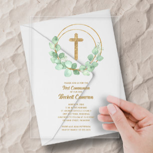 Invitaciones Acrílicas Primera Comunión de Eucalipto Elegante