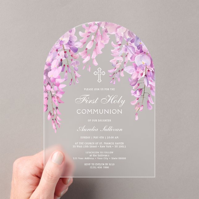 Invitaciones Acrílicas Primera Comunión de glicina rosa (Insitu (portátil))
