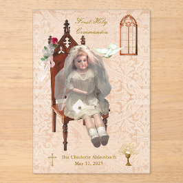 Invitaciones Acrílicas Primera Comunión de la muñeca antigua Keepsake acr