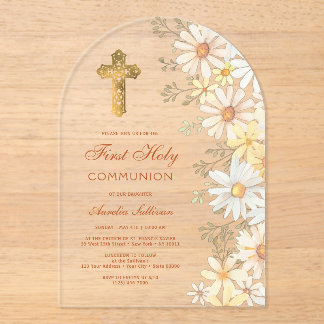 Invitaciones Acrílicas Primera Comunión de Margaritas en Arco
