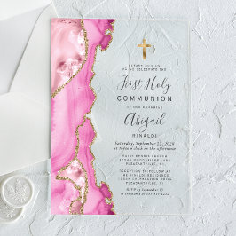 Invitaciones Acrílicas Primera Comunión de Niñas con Ágata de Oro Rosa