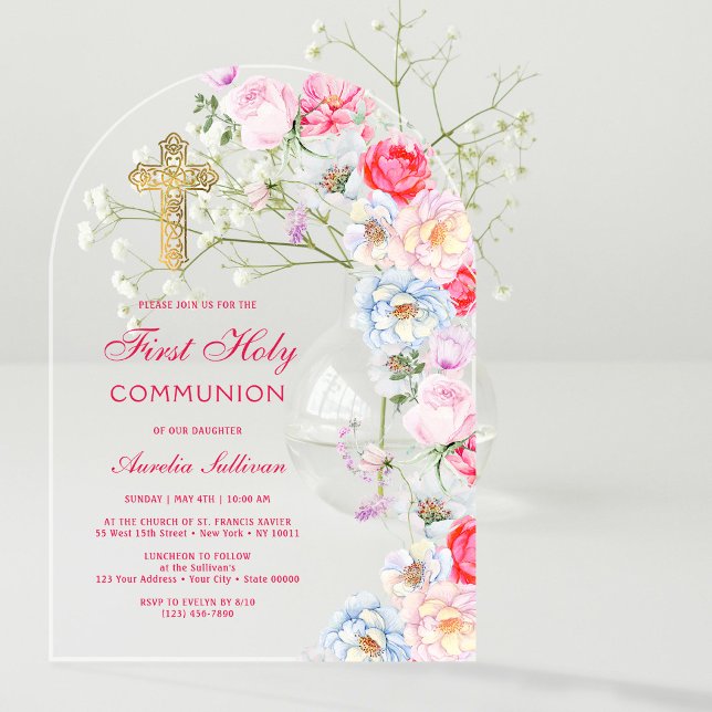 Invitaciones Acrílicas Primera comunión del Arco de Flores de Agua (Subido por el creador)