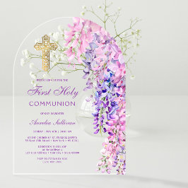 Invitaciones Acrílicas Primera comunión del Arco de Wisteria de Acuarela