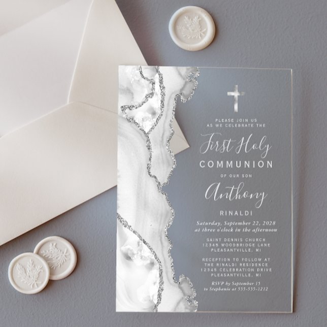 Invitaciones Acrílicas Primera Comunión Gris Plata Ágata (Subido por el creador)