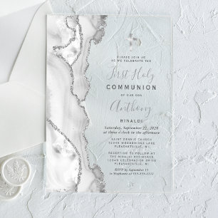 Invitaciones Acrílicas Primera Comunión Gris Plata Ágata