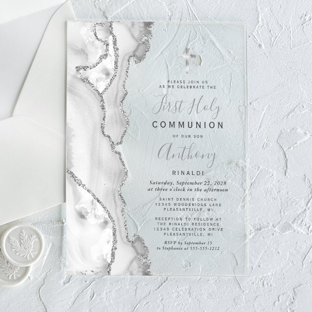 Invitaciones Acrílicas Primera Comunión Gris Plata Ágata (Subido por el creador)