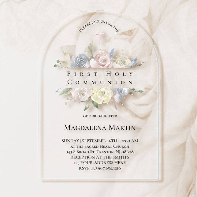 Invitaciones Acrílicas Primera Comunión marco floral (Subido por el creador)