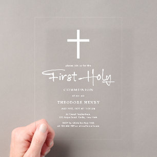 Invitaciones Acrílicas Primera Comunión Minimalista Transparente Elegante