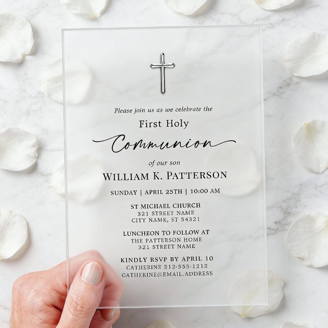 Invitaciones Acrílicas Primera Comunión Moderna Elegante Escarcha (Subido por el creador)