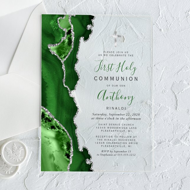 Invitaciones Acrílicas Primera Comunión Verde Plata Ágata (Subido por el creador)
