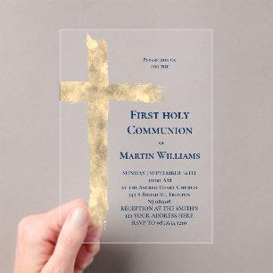 Invitaciones Acrílicas Primera cruz falsa de Relieve metalizado de la San