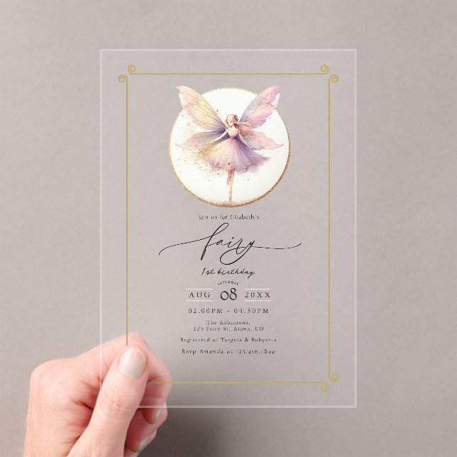Invitaciones Acrílicas Primera fiesta de cumpleaños de hada (Insitu (portátil))