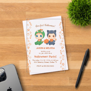 Invitaciones Acrílicas Primeras gemelas de Halloween Bebé Gato Negro Drag