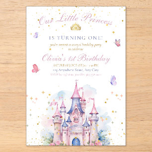 Invitaciones Acrílicas Princesa Castillo Cumpleaños 1er Cumpleaños Cuento