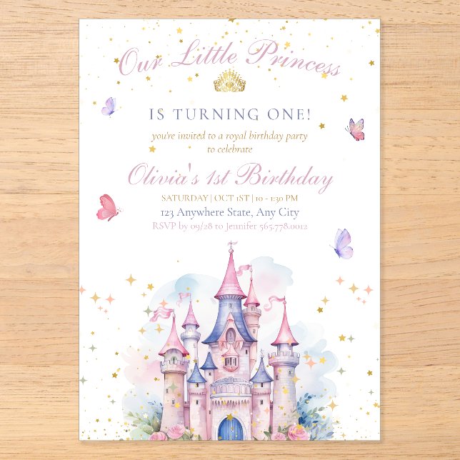 Invitaciones Acrílicas Princesa Castillo Cumpleaños 1er Cumpleaños Cuento (Anverso)