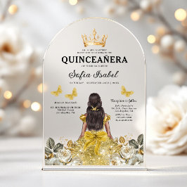 Invitaciones Acrílicas Princesa de la Mariposa de Oro Floral Quinceanera