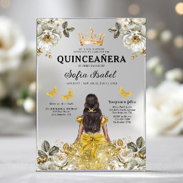 Invitaciones Acrílicas Princesa de la Mariposa de Oro Floral Quinceanera