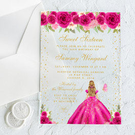 Invitaciones Acrílicas Princesa de pelo dorado con flores calientes Dieci
