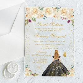 Invitaciones Acrílicas Princesa de pelo rubio floral crema Dieciséis