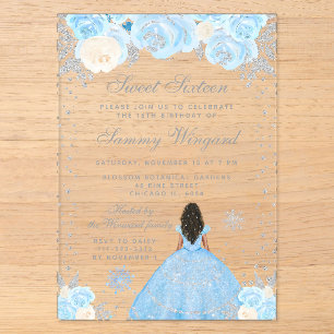 Invitaciones Acrílicas Princesa de Piel Oscura Cumple Dulces Dieciséis de