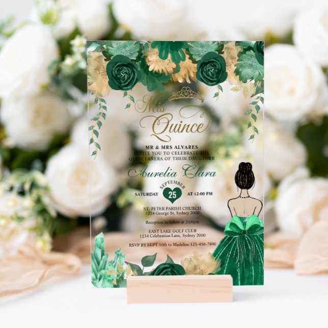Invitaciones Acrílicas Princesa Floral Esmeralda Mis Quince (Subido por el creador)
