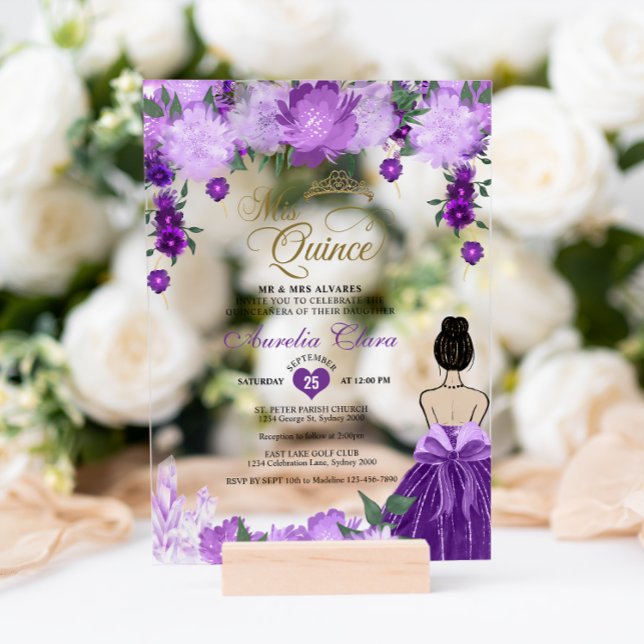 Invitaciones Acrílicas Princesa Floral Púrpura Mis Quince Quinceañera (Subido por el creador)