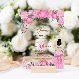 Invitaciones Acrílicas Princesa Floral Rosa De Rubor Mis Quince Quinceañe