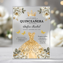 Princesa Mariposa Dorada Floral Quinceañera