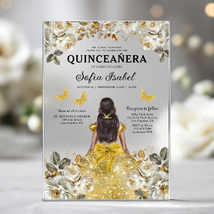 Invitaciones Acrílicas Princesa Mariposa Dorada Floral Quinceañera