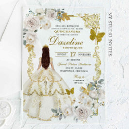 Invitaciones Acrílicas Princesa Real de Marfil Beige Quinceañera