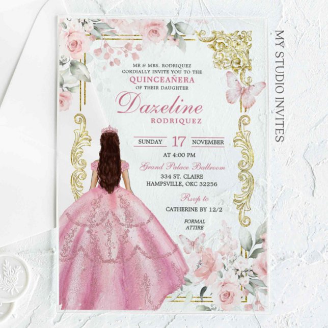 Invitaciones Acrílicas Princesa Rosa Real Rubor Quinceañera (Subido por el creador)