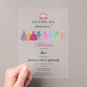 Invitaciones Acrílicas Princesa Vestida Fairytale Vestido Chica Cumpleaño