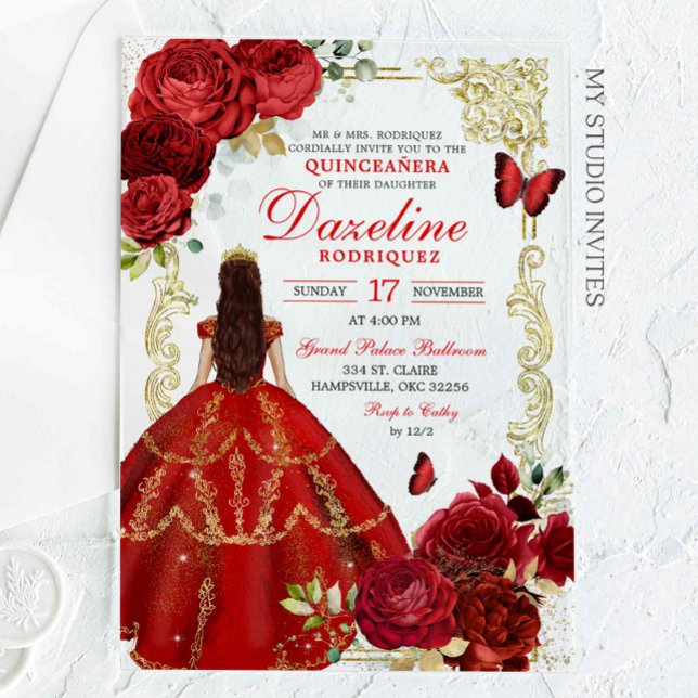 Invitaciones Acrílicas Princessa real roja y dorada Quinceañera (Subido por el creador)