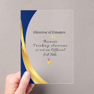 Invitaciones Acrílicas Profesión personalizada - Elegante oro y azul