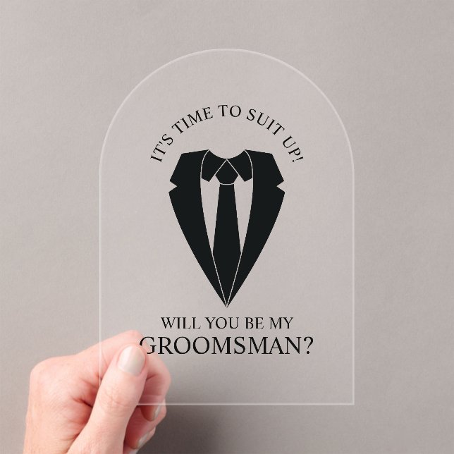 Invitaciones Acrílicas Propuesta de Demanda de Boda negro y tie Groomsman (Insitu (portátil))