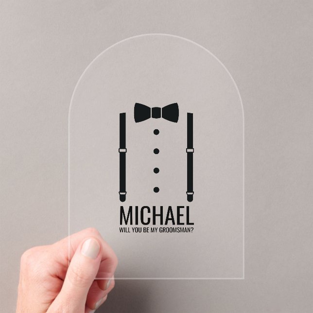 Invitaciones Acrílicas Propuesta de Groomsman personalizada de Black Bow (Insitu (portátil))