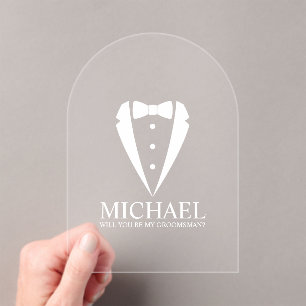 Invitaciones Acrílicas Propuesta de Groomsman personalizada de Tuxedo Sui