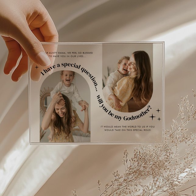 Invitaciones Acrílicas Propuesta de Madrina de Foto de Arco Doble (Zazzle Double Arch Photo Godmother Proposal Acrylic Invitations)
