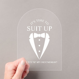 Invitaciones Acrílicas Propuesta del Boda Tuxedo Suit Groomsman