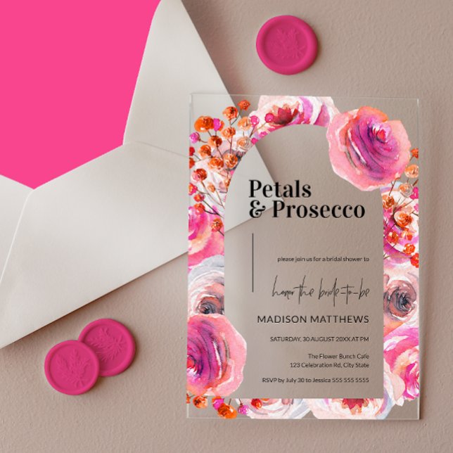 Invitaciones Acrílicas Prosecco y Flores Ducha Bridal (Subido por el creador)