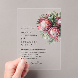 Invitaciones Acrílicas Protea nativa acuarela Floral Boho Botánico