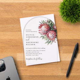 Invitaciones Acrílicas Protea nativa acuarela Floral Boho Botánico