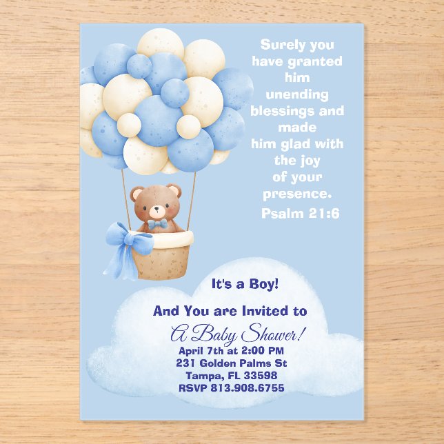 Invitaciones Acrílicas Psalm 21:6 Boy Baby Shower Invitation (Anverso)