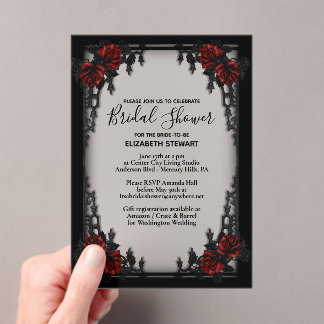 Invitaciones Acrílicas Puerta de Hierro Gótico Rosa Roja para Desayuno de