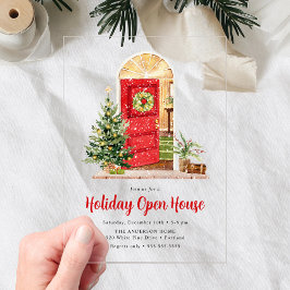 Invitaciones Acrílicas Puerta Roja Nevada Casa Abierta de Vacaciones