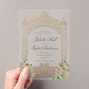 Invitaciones Acrílicas Puertas Regales Elegantes de Hoja Falsa para Bodas