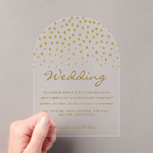 Invitaciones Acrílicas Punto de lunares dorado - Blanco y dorado - Boda