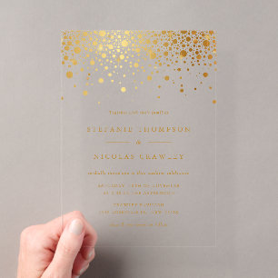 Invitaciones Acrílicas Puntos de confeti de lámina de oro falso para boda