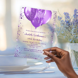 Invitaciones Acrílicas Purple balloons luxury birthday clear