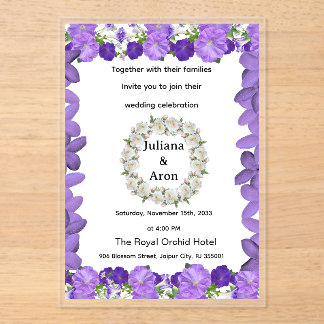 Invitaciones Acrílicas Purple Floral Wedding Invitation – Elegant Garden